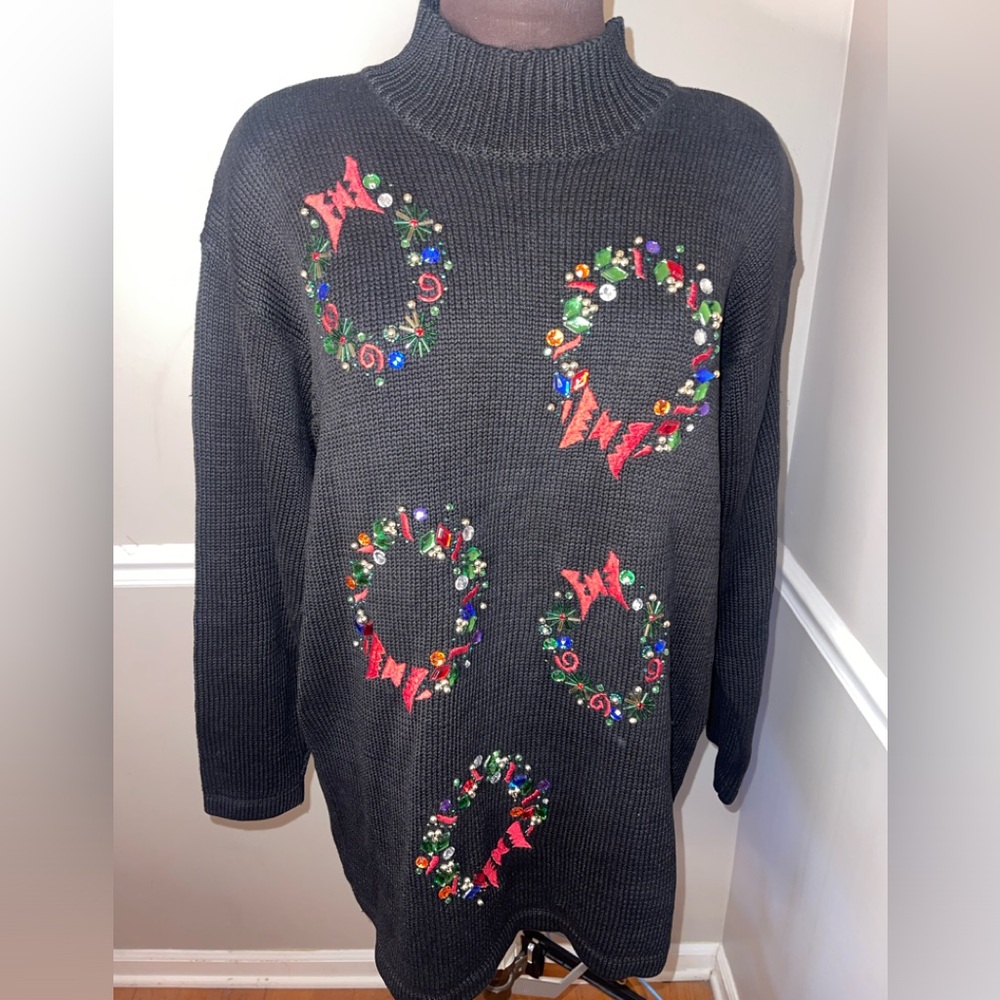 Vtg‎ Karen Scott Evening Beaded Ugly Christmas Sweater Womens Sz L
